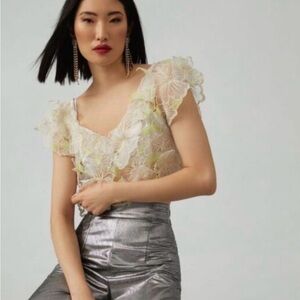 Anthropology sheer appliqué Women Top